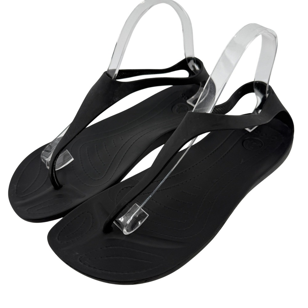 Crocs Sexi Flip Sandal Slip On Black Women 9 Slingback Thong Casual Barefoot